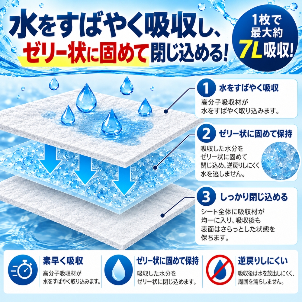 防災人 水たまり吸水シート 7L 5枚 10枚 BLOCK15 14L BLOCK20 19L 第一衛材 吸水シート 画像7